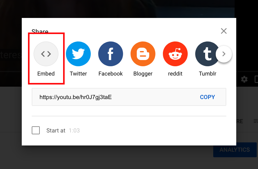 Embed button on Youtube